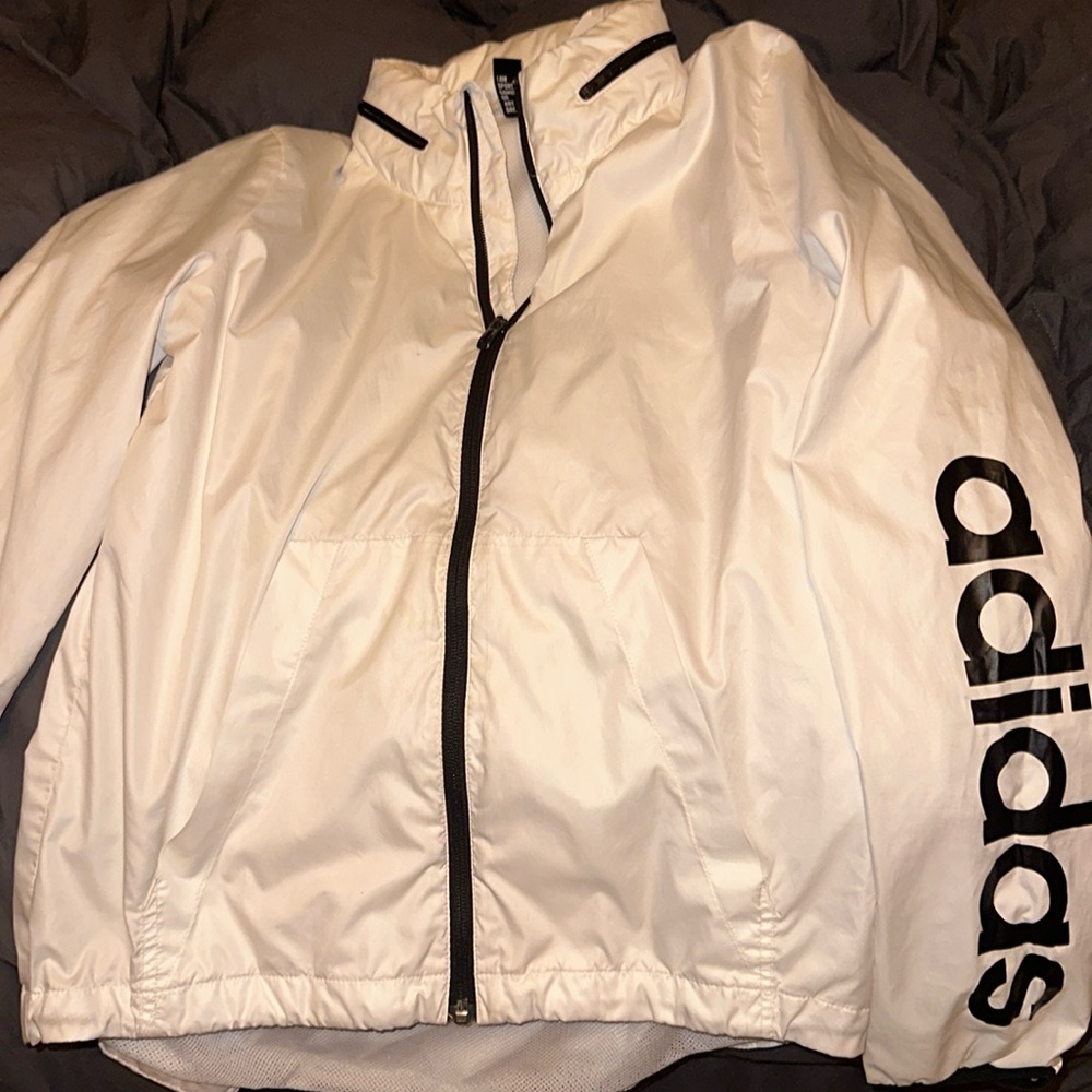 Adidas windbreaker zip up either folding hood